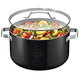 Bakken 12.5 Quart Ceramic Coated Stock Pot with Lid, Easy Clean Nonstick Pot, Tempered Glass Lid, Riveted Stainless Steel Handles, Oven Safe Up To 500°F, PTFE & PFAS Free, All Stove Compatible, Black