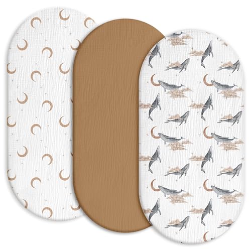 Gllquen Baby Muslin Bassinet Sheets 3 Pack, Breathable Elastic Cozy