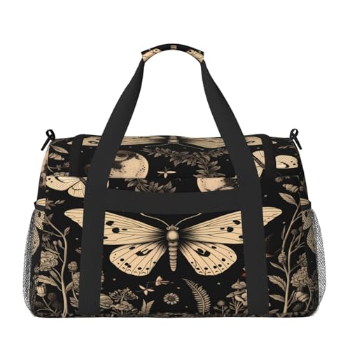 Vintage Gothic Floral Moon Butterfly Duffle Bag Travel Duffel Bags for Men Women Waterproof Gym Overnight Weekender Bag Carry on Tote Bag2