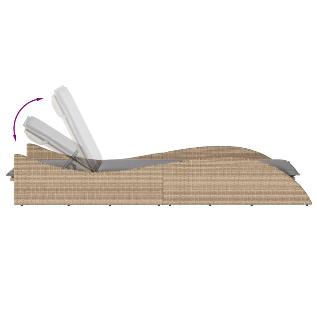 Lettino Prendisole da Giardino in Polyrattan con Cuscino Beige | Sdraio relax per giardino e bordo piscina con schienale regolabile a 3 posizioni e morbida imbottitura sfoderabile.