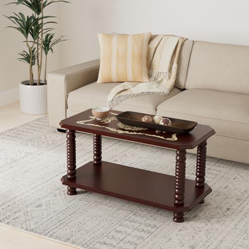 Image of Asian Engineered Wood Wooden Finish Teapoy Coffee Table Printed Design