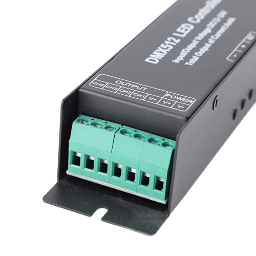DMX512 Decorder LED Controller, Edelstahl 4 Kanäle DC 12V-24V Konstantspannung DMX Dimmer Decoder Controller für RGB RGBW Streifenlicht Bühnenlicht