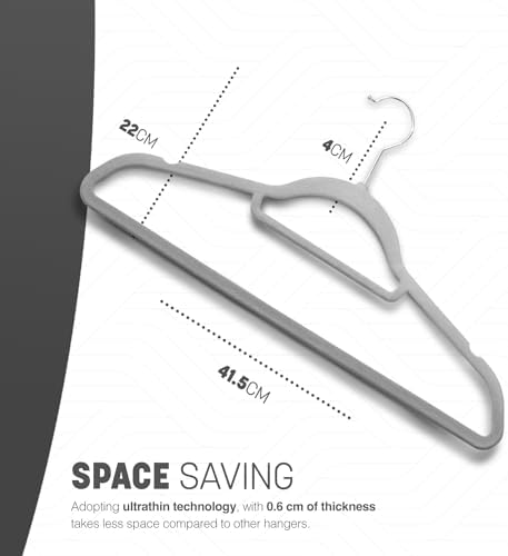 KEPLIN Velvet Hangers 20 Pack - Non-Slip Clothes Hangers with Tie Bar & 360° Hook - Durable & Sturdy, Space-Saving Wardrobe Organisers for Suits, Jackets & Clothes- Home Storage Solution (Grey) - View 4
