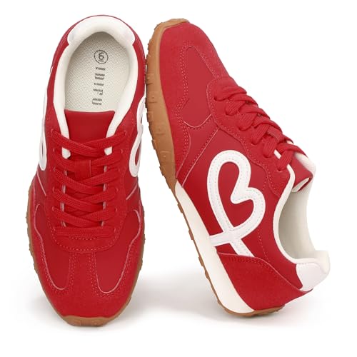 IDIFU Red Sneakers for Women Casual Retro Classic Lace-Up Shoes