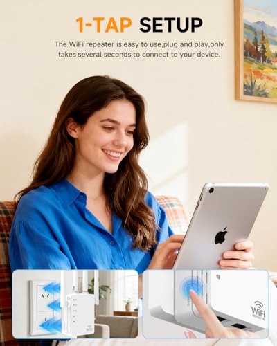 Image of WiFi Extender Signal Booster, WiFi Extender, WiFi Booster for Home 1200Mbps | High-speed 1200Mbps dual-band WiFi, 12880 sq.ft coverage, 105 devices, 4 antennas, 2 Ethernet ports, easy setup