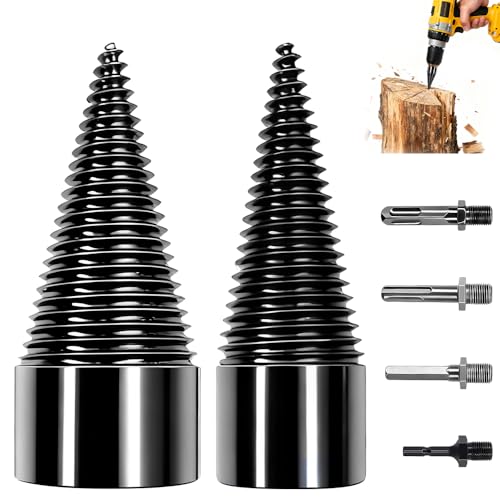 Astilladora de Leña, Astilladora de Troncos 32 y 42mm, Cortador de Troncos Leña Removable, Broca Divisora de Leña con 4 Asas de Taladro, para Partir Madera y Talar Árboles