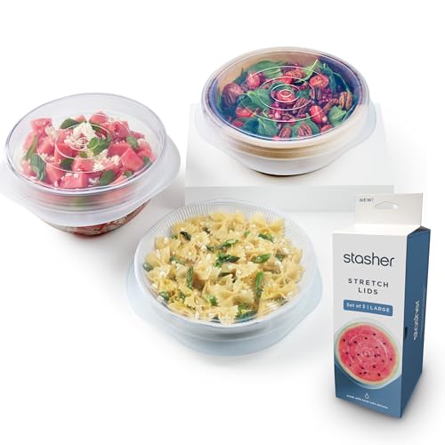 Stasher Silicone Stretch Lids, 3-Pack Large, Food Covers for Bowls,