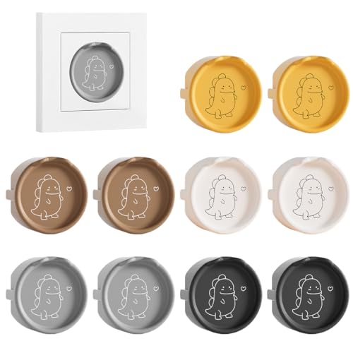 JYNVO Cache Prise Bébé 10 PCS Cache - Prise Silicone Dinosaure (2x Blanc/Noir/Café/Gris/Jaune) - Maison & Enfants Protection Électrique