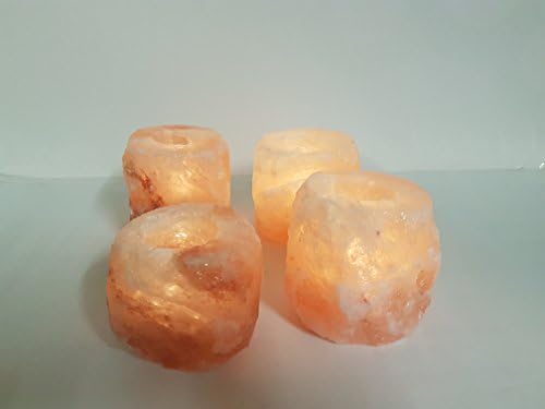 4 x HIMALAYAN SALT ROCK CRYSTAL CANDLE HOLDER HEALING IONIZING T-LIGHT