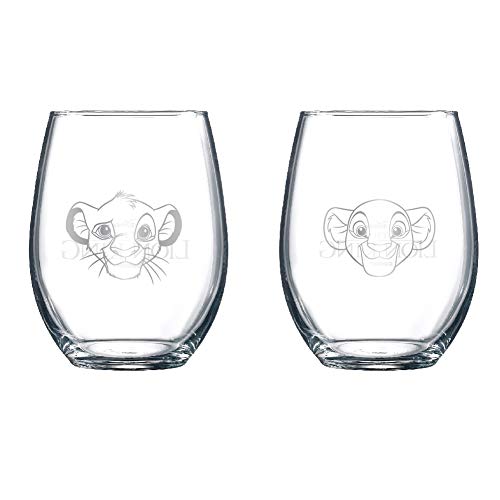Disney Collectible Stemless Wine Glasses - The Lion King - Simba & Nala - 17 oz Capacity - Set of 2 Glasses