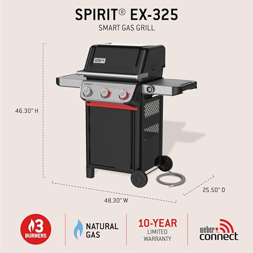 Image of Weber Spirit EX‑325 Smart Gas Grill for Outdoor Cooking, Natural Gas Grill | 3 Burners, Sear Zone w /Boost Burners, Wi‑Fi Enabled, Porcelain-Enameled Cast-Iron Grates, Weber Works, BBQ Grill