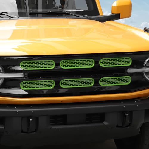 Image of Voodonala for Ford Bronco 2021-2024 Front Grille Inserts Grills Mesh Decoration Cover Trim Cover Compatible With Ford Bronco 2&4Doors 2021-2024 (ABS,6Pcs /set,Light Green)