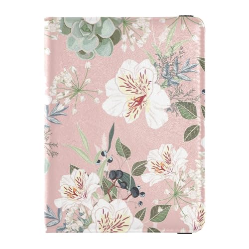 Custodia per passaporto per donne e uomini per da viaggio con blocco RFID fiori bianchi e foglie Foglie di Taglia unica Casual