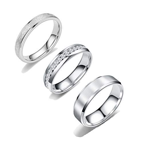 CSIYAN Stainless Steel Plain CZ Eternity Stackable Band Ring for Women Men Teen Girls,Engagement Wedding Promise Ring Knuckle Midi Stacking Rings Set (Silver, 6)