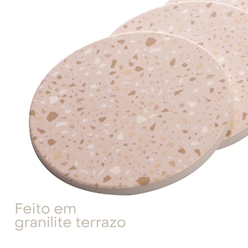 LYOR - Conjunto 4 Porta Copos de Granilite Terrazo 10cm x 10cm x 3,5cm - Não Desliza na Superfície