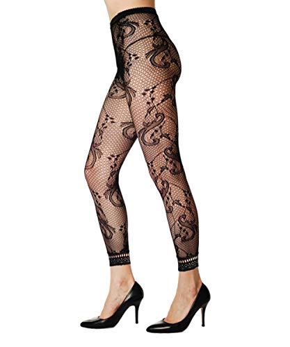 Image of Women High Waist Fishnet Footless Leggings Flower Pattern Footless Tights