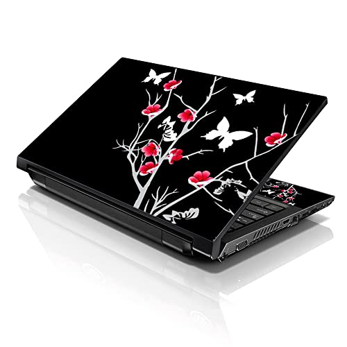 Image of LSS 17 17.3 Inches Laptop Notebook Skin Sticker with 2 Wrist Pads - Reusable Cover Protector Vinyl Sticker Cover Decal Fits 17 inch - 19 inch HP Asus Acer Samsung - Pink Gray Floral Pattern