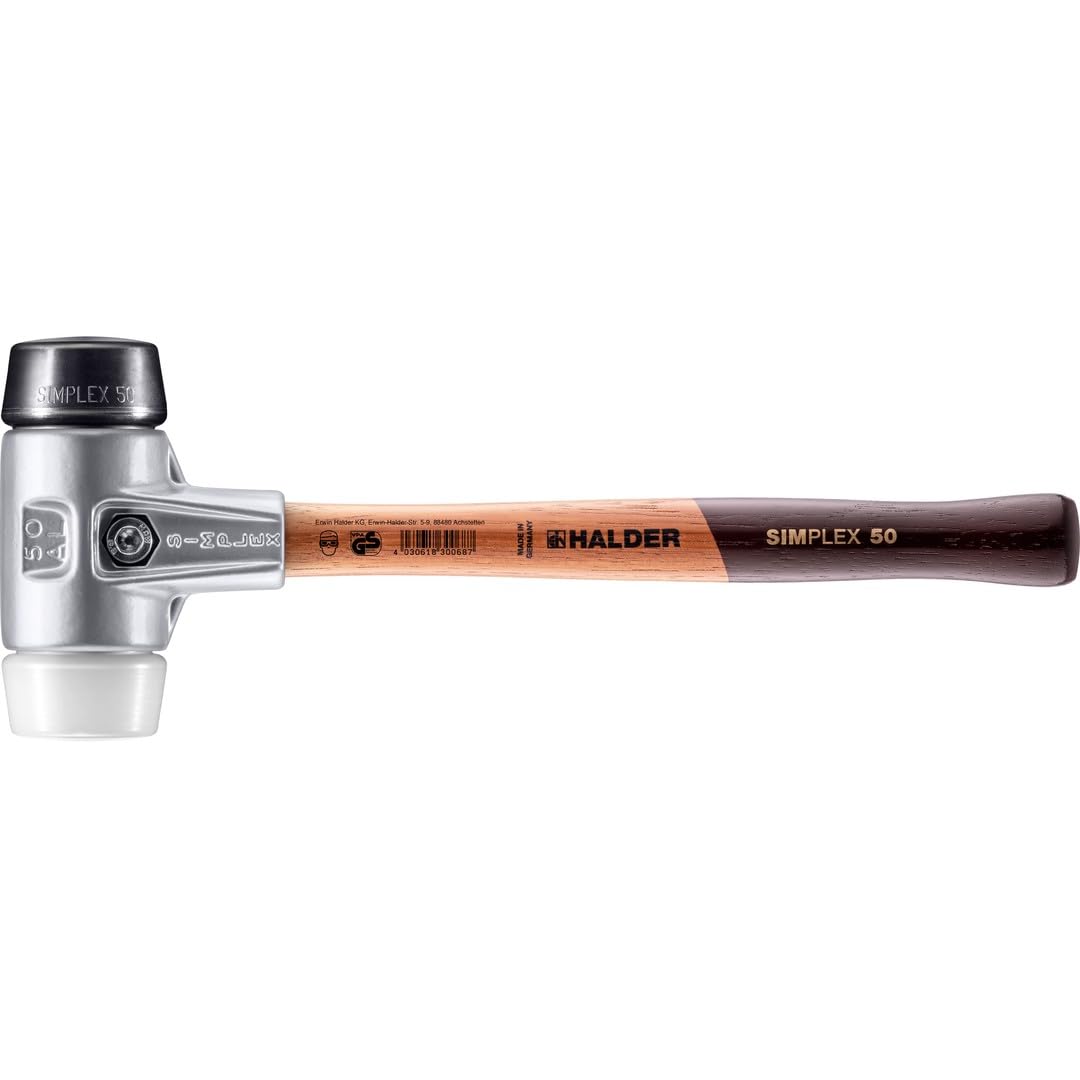 Maillet SIMPLEX, Caoutchouc chargé/superplastique; avec boîtier en aluminium et manche en bois | D=50 mm | 3127.050