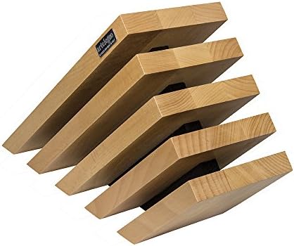 Venezia Magnetic 5 Elements Solid with Black Spacers Natural Lacquered Finish Knife Block, Beech Wood