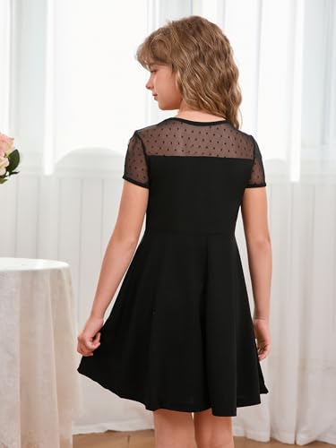 SOLY HUX Girl's Dresses Sheer Mesh Short Sleeve High Waist A Line Flared Short Dress2