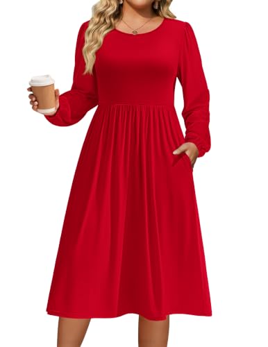 IN'VOLAND Women Plus Size Fall Long Sleeve Dress Everyday Boho Dresses