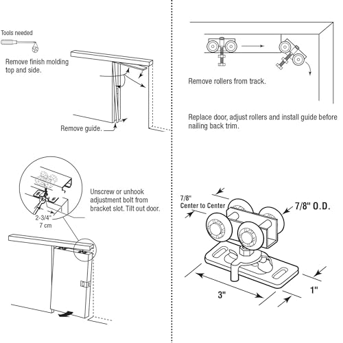 Image of 7 /8 inch Pocket Door Ball Bearing Quad Hangers Fit 7 /8 inch C.T.C. V Type Tracks, Upgraded N 7449 with Quick-Release, Min. 1 inch Thick Doors, 2 Pack