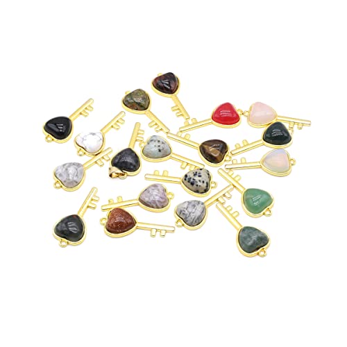 Qsller 8Pcs Natural Stone Pendant Opal Agate Yellow Jade Key-Shaped Healing Crystals Stone Charms For Jewelry Making Diy Necklaces #TOP14