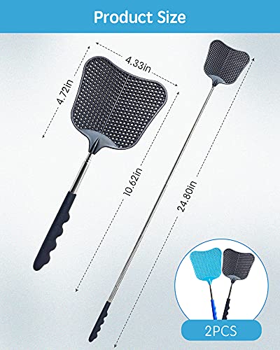 Fly Swatter Heavy Duty Set, with Durable Telescopic Stainless Steel Extendable Handles, for Home, Classroom and Office, 2Pcs, 2 Colors