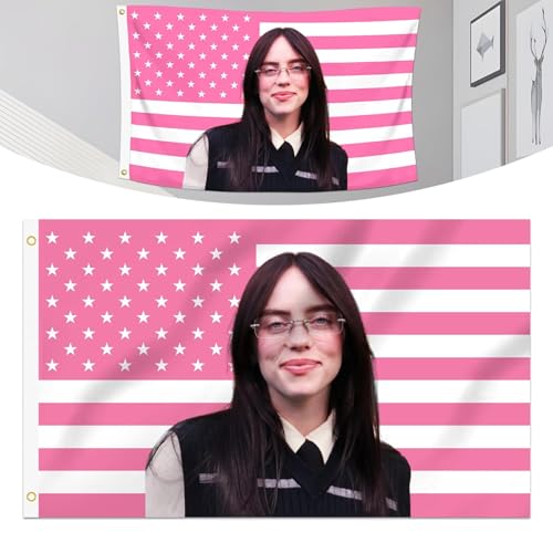 Billies Decorative Eilish Flag 3 x 5 FT Double Stitched College Dorm Room Tapestry Decoration Indoor Outdoor Wall Hanging Decor Tapestry with 2 Brass Grommets (B)