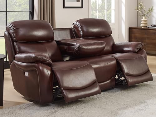 THSUPER Power Genuine Leather Recliner Sofa