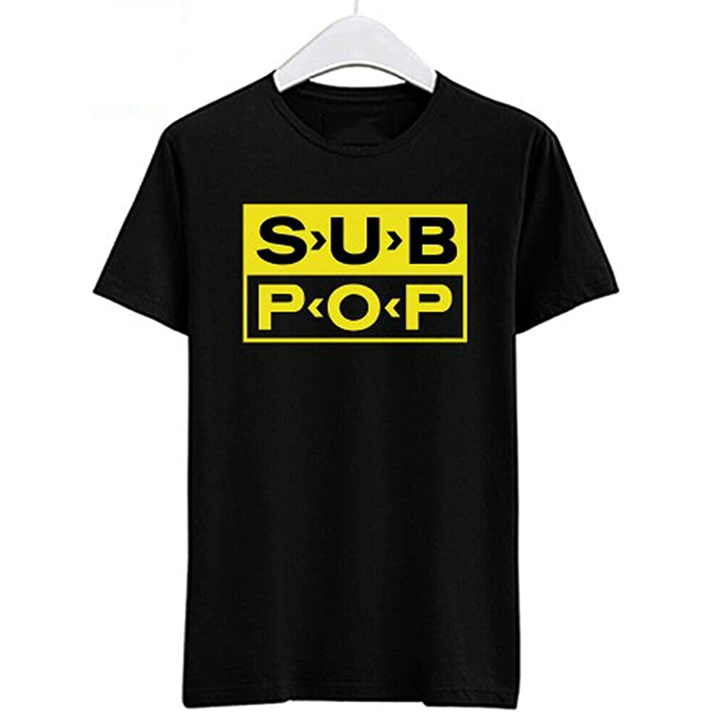 HEHASub Pop Records Men's Black Tees T-Shirt Black Black