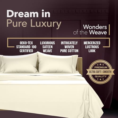 Image of TEXAS LINEN CO. 100% Egyptian Cotton Sheets California King Size - 2000 Series Luxury Cal King Sheet Set, Soft & Cooling Sateen Weave, 17 inch Extra Deep Pocket Hotel Collection Sheets (4 Pc, Ivory)