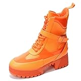 Cape Robbin Hot Rod Women's Boots - Ankle Combat Boots- Chunky Platform Boots- High Tops- Lace-up Booties - Neon Orange Size 7