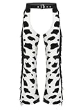 Linjinx Mens Cow Print Assless Chaps Tassel Faux Suede Cowboy Chaps Crotchless Flannel Pants for Halloween Party Black White Large