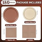 180Pcs Brown Paper Plates Party Supplies Boho Paper Plates and Napkins Serve 60 Disposable Tableware Set for Birthday Party Decorations Game Day Family Holiday Sports Events - Image 2