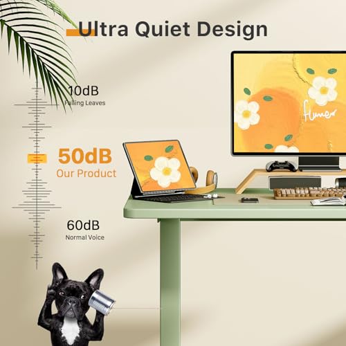 Image of JOY worker Small Electric Standing Desk, 35 inch x 20 inch Whole Piece Height Adjustable Desk with Memory Controller, Green Sit to Stand Workstation for Home Office
