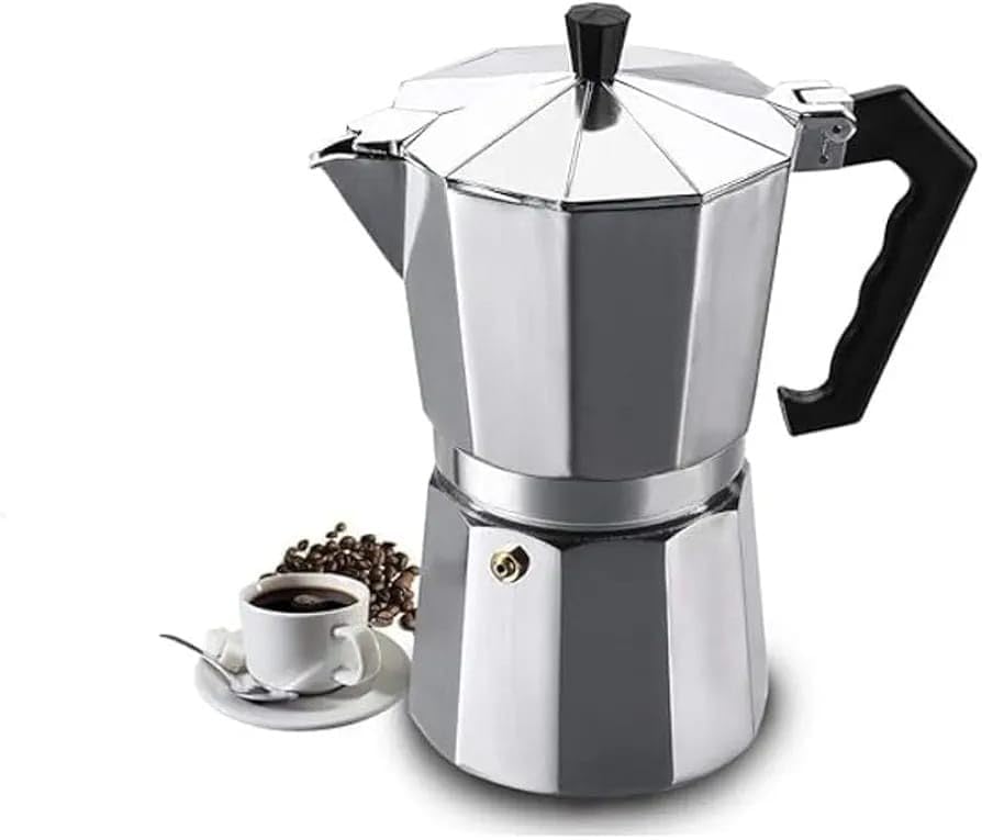 Image of 2 Cup Moka Pot Coffee Maker for Kitchen | Cappuccino & Espresso Stovetop Brewer | Italian Style Aluminium Coffee Maker with Heat Resistant Handle | Gas Stove Compatible (Black)