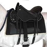 GCSEY Montura del Caballo, Caballo De Silla De Montar De Cuero Puro del Sistema Completo De Turistas Accesorios Mongolia Resistencia De Una Silla Tamaño Corto De Una Silla,Negro