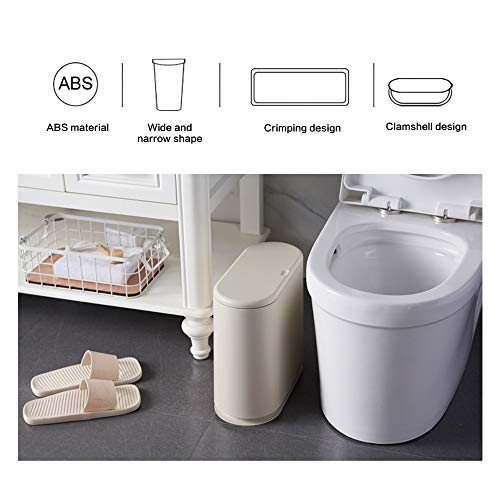 TOMYEER Ovale Push-Type Prullenbak Clamshell Cover Plastic Slanke Pedaal Bin, Wit - Afbeelding 4