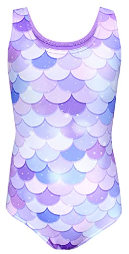 Aquarti Badeanzug Mädchen – Sportlicher Mädchen Badeanzug mit Ringerrücken Print, Farbe: Meerjungfrau Violett/Lila, Größe: 140