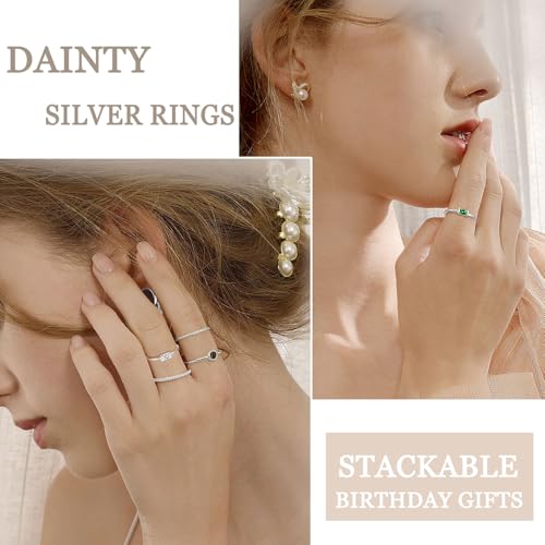 KOHOTA Silver Birthstone Rings for Women Dainty Stackable Engagement Wedding Promise Rings Non Tarnish CZ Emerald Green Gemstone Ring Mothers Birthday Gift Size 6-103