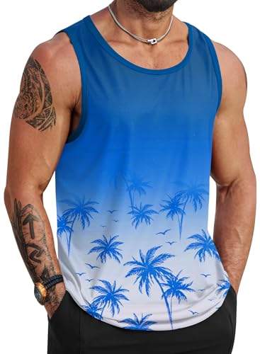 Image of VOGSTART Mens Hawaiian Beach Tank Tops Summer Vacation Muscle Top Graphic Sleeveless Shirts (S-3XL)