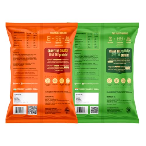 Image of FitFeast Protein Chips - Variety Pack of 12 | 6 x Peri Peri and 6 x Cream and Onion | 60 g Each | 16g Plant Protein Per Pack | Baked, Not Fried | Multigrain Snacks | As Seen on Shark Tank