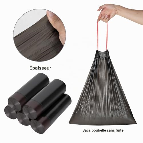 AURMOO 175pcs Sacs Poubelle 25L avec Cordon de Serrage, Sac de Déchets, – vue 3
