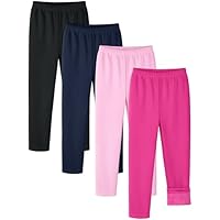 Kiiavoro 4 Pack Girls Fleece Lined Leggings Cotton Kids Winter Warm Leggings Thick Thermal Tights Pants, Set B 5-6X