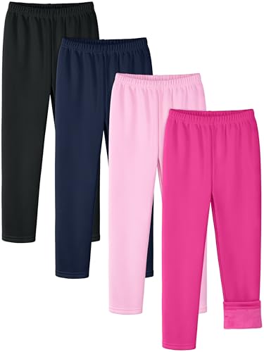 4 Pack Girls Fleece Lined Leggings Cotton Kids Winter Warm Leggings Thick Thermal Tights Pants