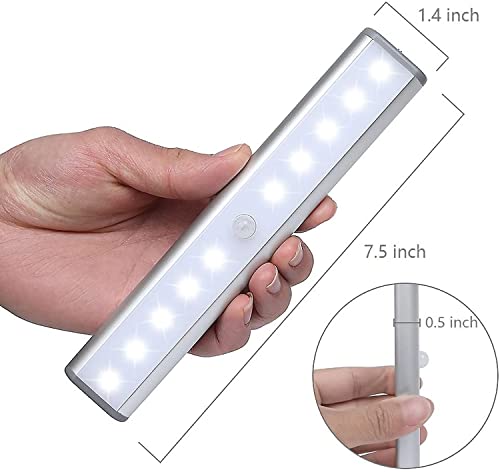 Image of Moston Set of 2 10 LED USB Rechargeable Magnetic Motion Sensor Night Light, Auto On /Off Cabinet Lighting, Portable Cordless Stick Anywhere for Cupboards Wardrobe (Silver Cabinet Light)