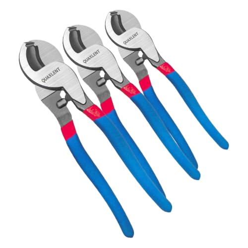 Image of 10 Inch Large Cable Cutter Heavy Duty High Leverage Big Wire Cutting Plier Tool for 4 /0 Aluminum 2 /0 Soft Copper and 100PR 24AWG Comm Cable, Blue (Pack of 3)