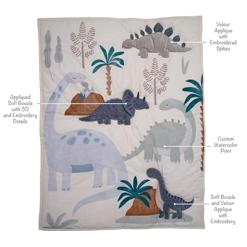 Image of Lambs & Ivy Dino-Might 3-Piece Blue /Gray Dinosaur Nursery Baby Crib Bedding Set
