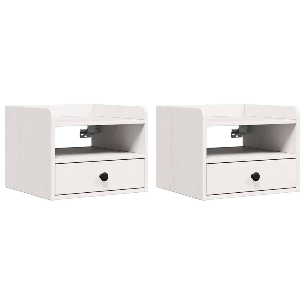 Table de chevet en pin massif blanc : lot de 2 tables de nuit rectangulaires élégantes